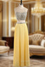 Custom Sexy Yellow Sequins Beaded 2 Piece Prom Dress Scoop Long