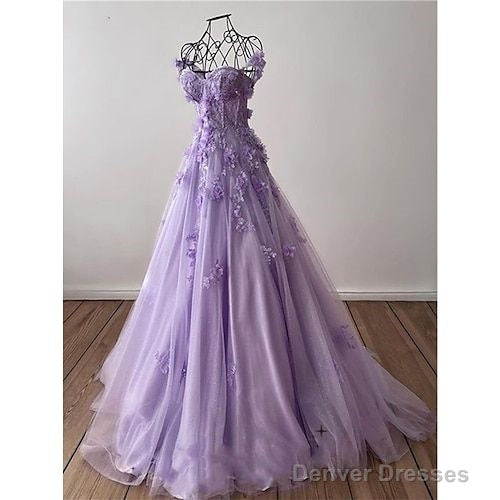 Cute A Line Floor Length Lilac Prom Dresses With Lace Main image