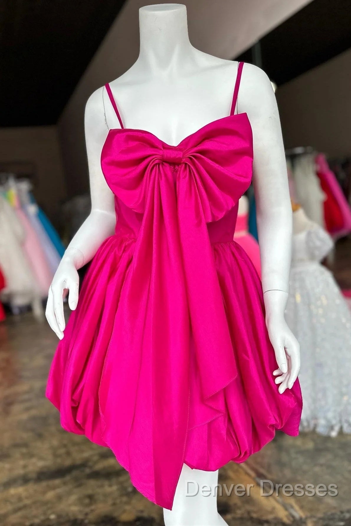 Cute A-Line Fuchsia Bow Short Homecoming Dress Secondary image