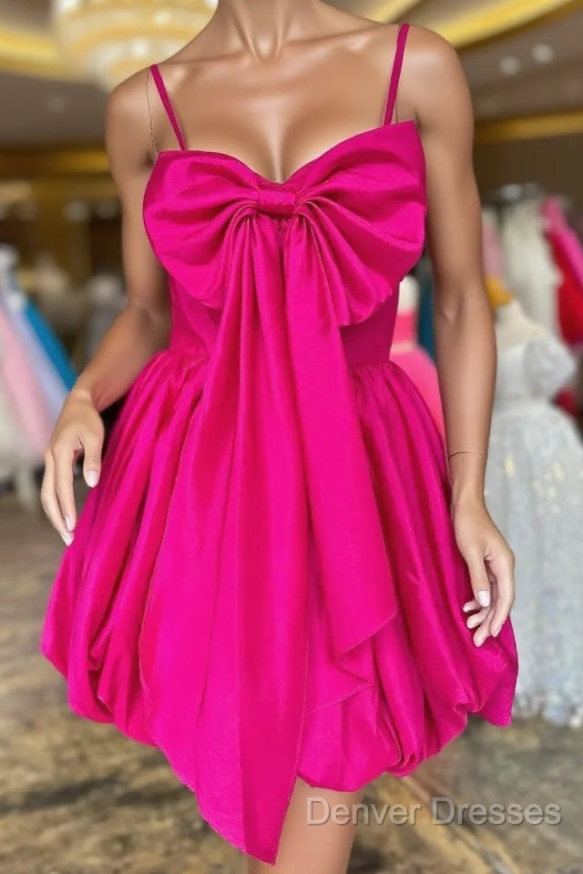 Cute A-Line Fuchsia Bow Short Homecoming Dress Main image