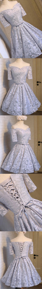 Cute A-Line Half Sleeve Sweetheart Lace Up Back Organza Floral Prints Knee Length Homecoming Dress