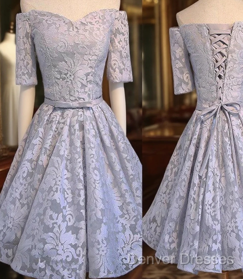 Cute A-Line Half Sleeve Sweetheart Lace Up Back Organza Floral Prints Knee Length Homecoming Dress