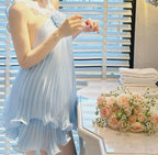 Cute A Line Halter Baby Blue Pleated Chiffon Short Homecoming Dress Birthday Dress