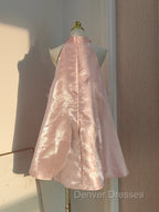 Cute A Line Halter Pink Travel Vacation Dress Short Satin Birthday Dress