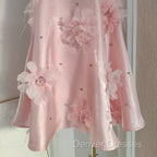 Cute A Line Halter Pink Travel Vacation Dress Short Satin Birthday Dress