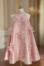 Cute A Line Halter Pink Travel Vacation Dress Short Satin Birthday Dress