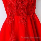 Cute A Line Off Shoulder Short Red Lace Prom Dress, Short Red Bridesmaid Dress, Graduation Dress