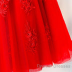 Cute A Line Off Shoulder Short Red Lace Prom Dress, Short Red Bridesmaid Dress, Graduation Dress