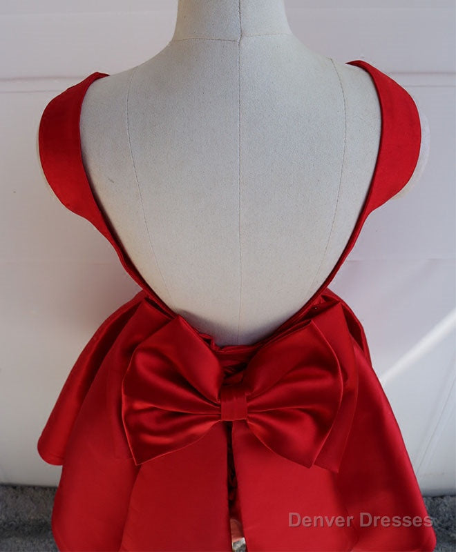 Cute A Line Satin Short Prom Dress With Bow,Evening Dress