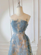 Cute A Line Scoop Neckline Lace Blue Prom Dress Evening Dress