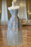 Cute A Line Scoop Neckline Lace Blue Prom Dress Evening Dress