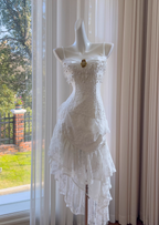 Cute A Line Spaghetti Strap Tiered Pearl White Lace Party Dress Evening Dress