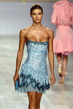 Cute A Line Spaghetti Straps Blue Sequin Mini Short Formal 8Th Grade Homecoming Dress Summer Middle School Hoco Dress Homecoming Outfits 20Th Birthday Outfit
