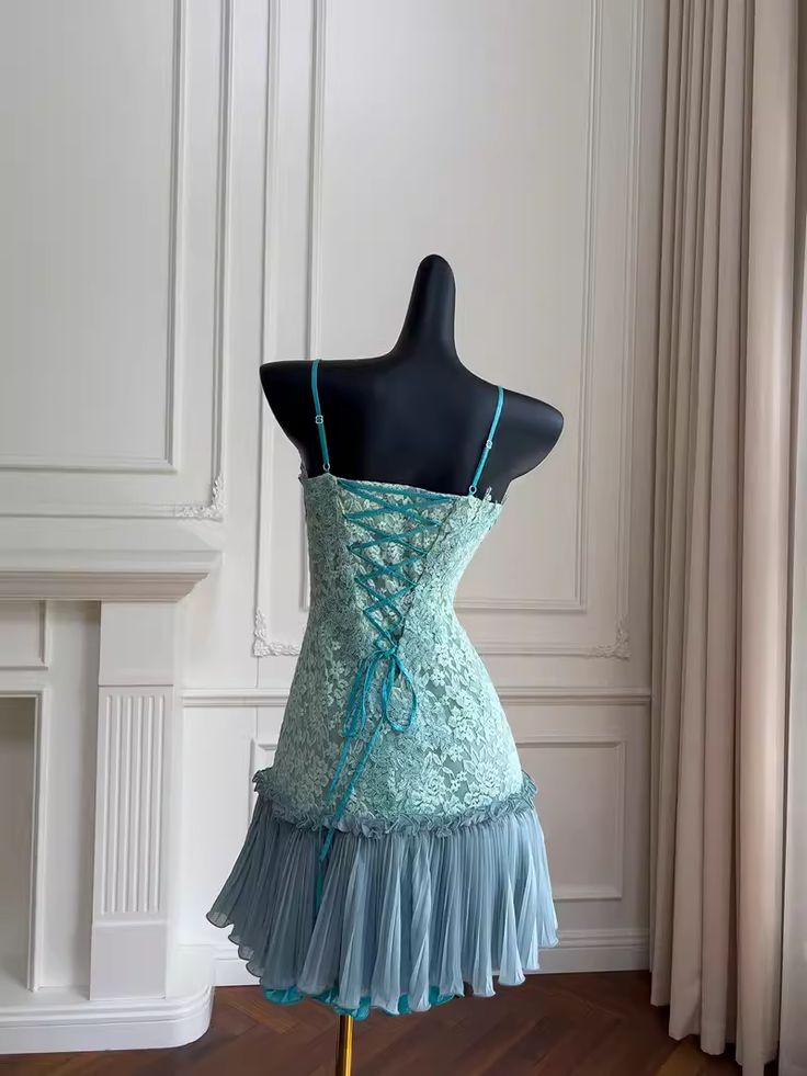 Barbie Raquel A Line Spaghetti Straps Green Lace Short Outfit Homecoming Dress Secondary image