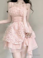 Cute A Line Spaghetti Straps Pink Chiffon Short Birthday Dresses Birthday Outfits