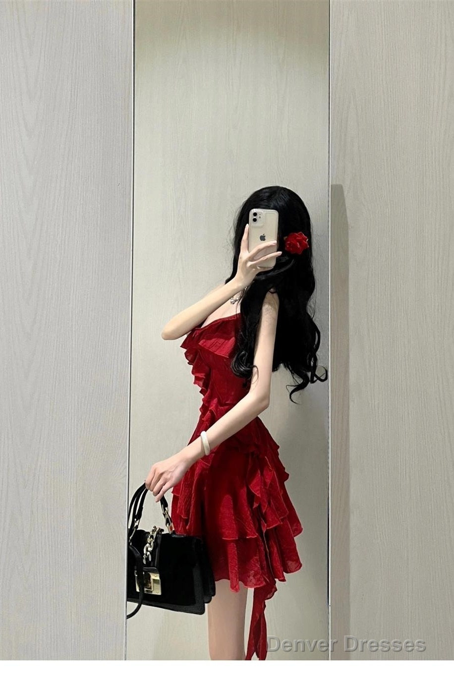 Cute A Line Spaghetti Straps Red Short Ruffles Skirt Birthday Dresses Birthday Outfits Secondary image