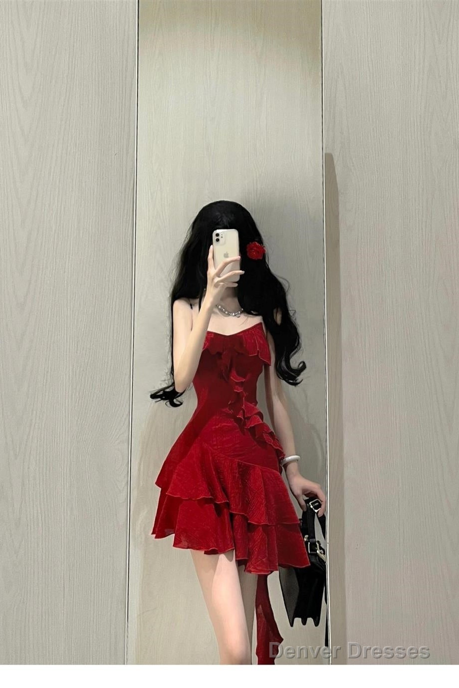 Cute A Line Spaghetti Straps Red Short Ruffles Skirt Birthday Dresses Birthday Outfits
