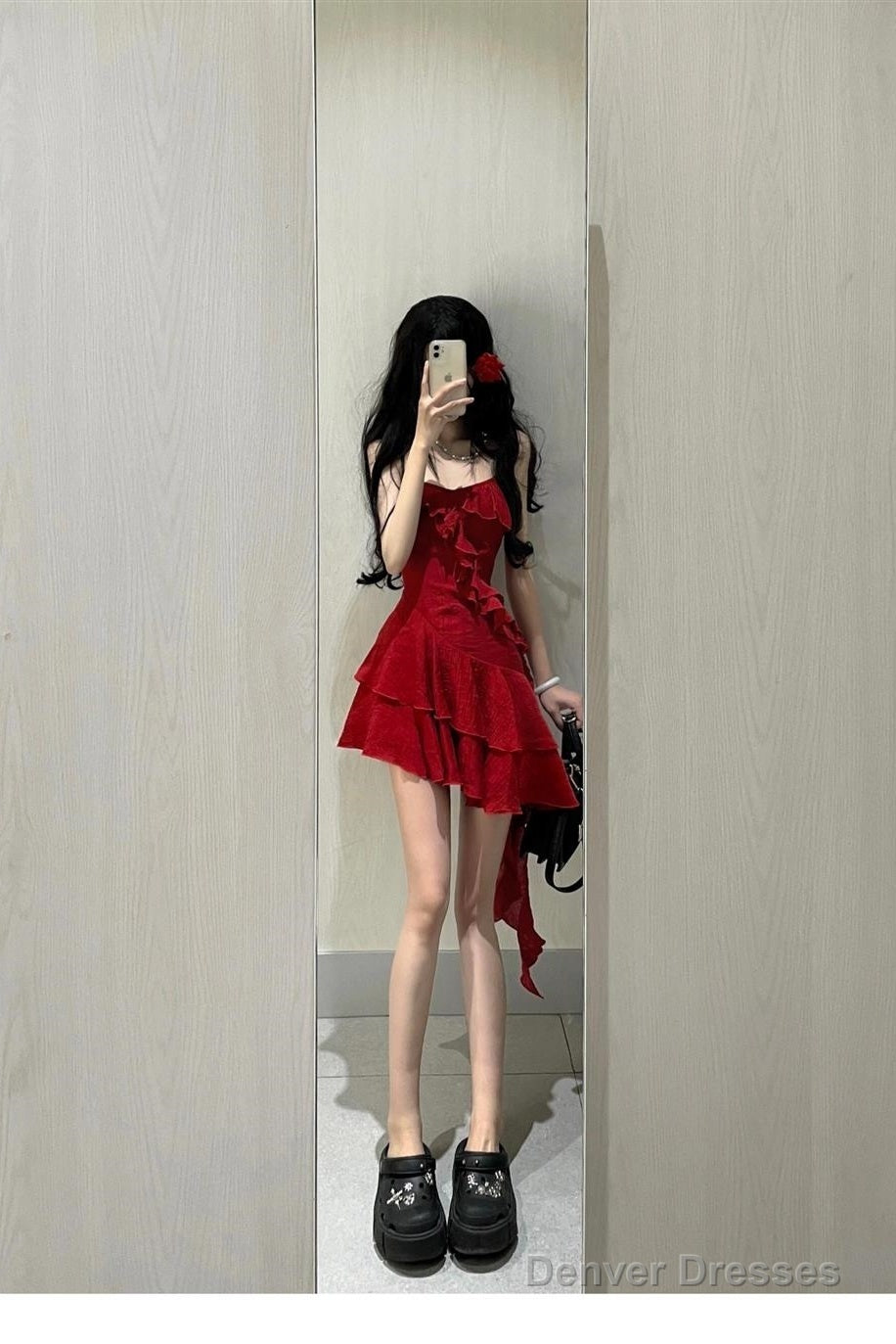 Cute A Line Spaghetti Straps Red Short Ruffles Skirt Birthday Dresses Birthday Outfits