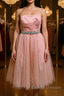 Cute A Line Strapless Beaded Pink Short Prom Dress Homecoming Dress, Strapless Pink Formal Graduation Evening Dress
