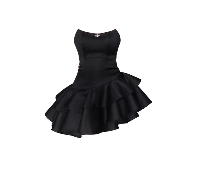Cute A Line Strapless Black Vacation Dress Short Satin Birthday Dress