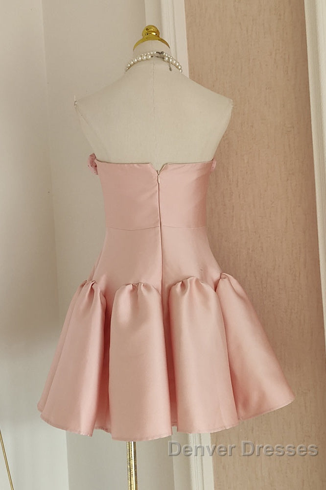 Cute A Line Strapless Pink Satin Travel Vacation Dress Short Birthday Dress Secondary image