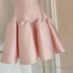 Cute A Line Strapless Pink Satin Travel Vacation Dress Short Birthday Dress