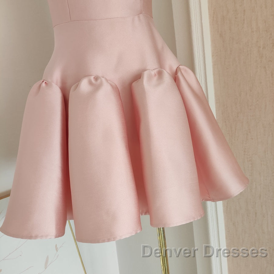 Cute A Line Strapless Pink Satin Travel Vacation Dress Short Birthday Dress