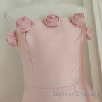 Cute A Line Strapless Pink Satin Travel Vacation Dress Short Birthday Dress