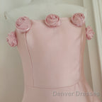 Cute A Line Strapless Pink Satin Travel Vacation Dress Short Birthday Dress