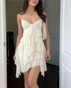 Cute A Line Straps Ivory Short Chiffon Homecoming Dress Cocktail Dress