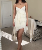 Cute A Line Straps Ivory Short Chiffon Homecoming Dress Cocktail Dress