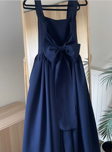 Cute A Line Straps Pink Satin Tea Length Prom Dress With Bow