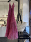 Cute A Line Straps Ruffled Hot Pink Floor Length Floral Beach Dress WomenS Vacation Dresses