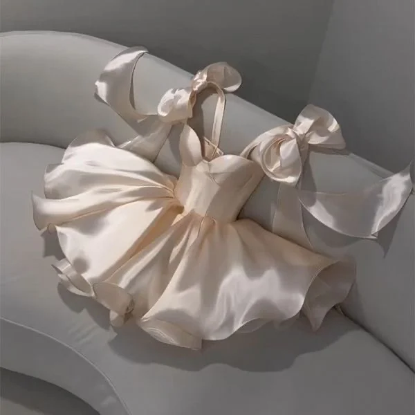 Cute A Line Straps Short Satin Homecoming Dress Main image