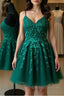 Cute A Line V Neck Backless Green Lace Prom Dress, Short Backless Green Lace Formal Graduation Homecoming Dress