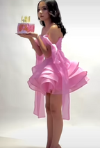 Cute Ball Gown Off The Shoulder Pink Chiffon Mini Short Formal 8Th Grade Homecoming Dress Summer Middle School Hoco Dress Homecoming Outfits Birthday Outfit