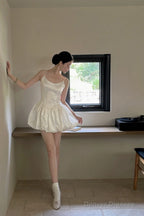 Cute Ball Gown Spaghetti Straps White Satin Short Ballet Skirt Birthday Dresses Birthday Outfits