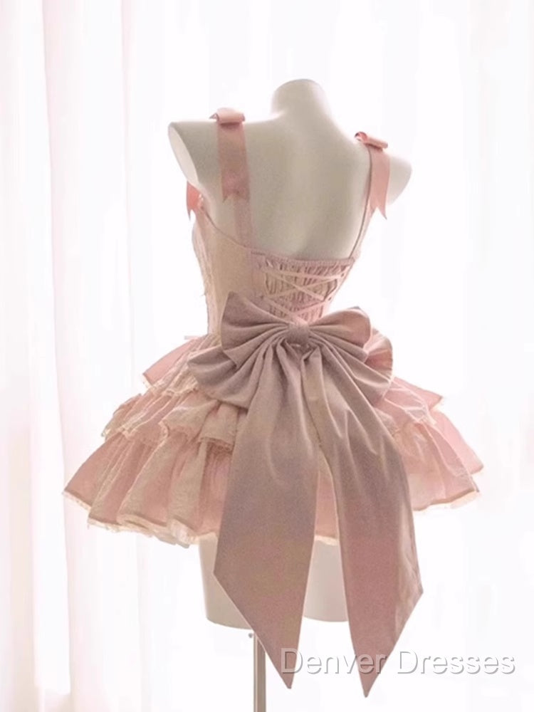 Cute Ball Gown Straps Sleeveless Short Pink Birthday Dress Birthday Outfits Secondary image