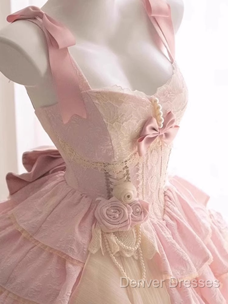 Cute Ball Gown Straps Sleeveless Short Pink Birthday Dress Birthday Outfits