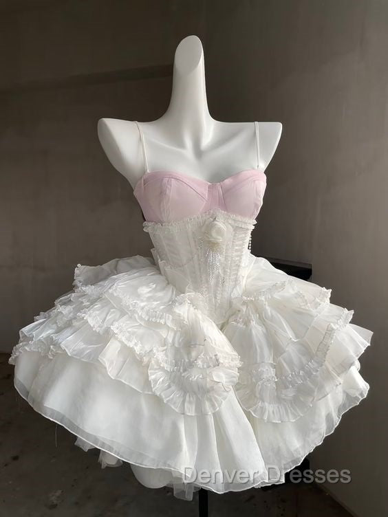 Cute Ball Gown White Straps Homecoming Dress 18Th Birthday Outfits