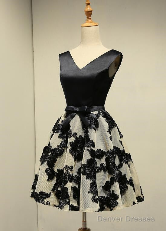 Cute Black Knee Length Lace Homecoming Dress, Party Dress Secondary image