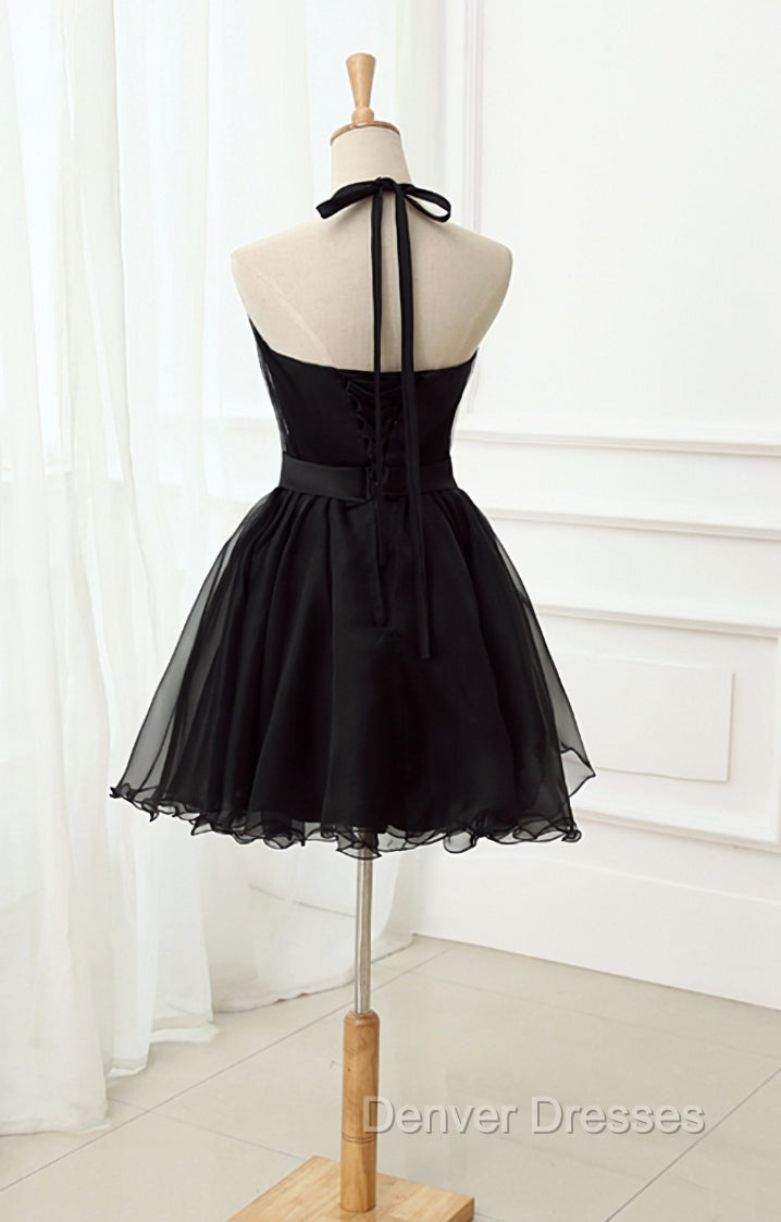 Cute Black Tulle Halter Short Homecoming Dress, Black Prom Dress Secondary image