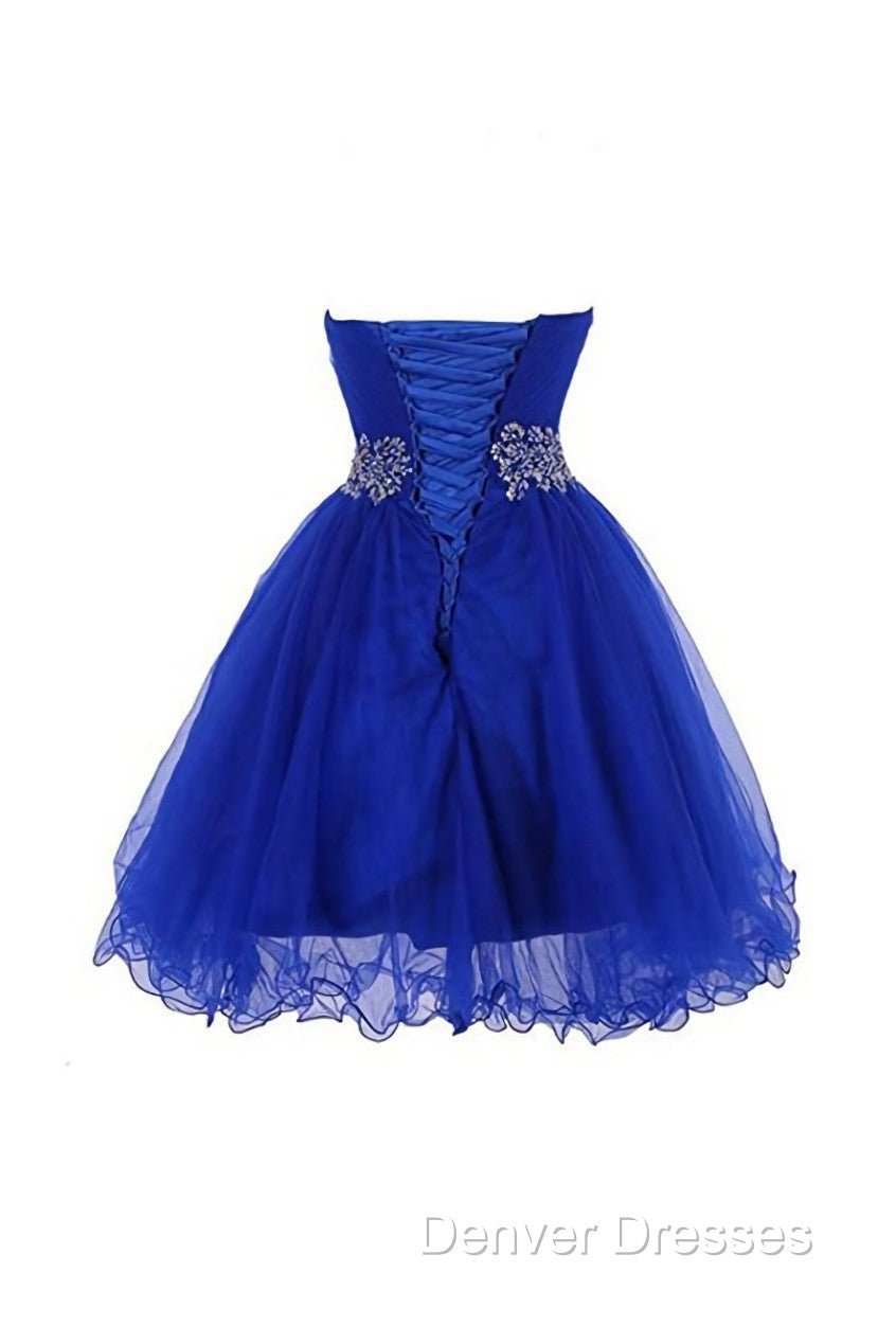 Cute Blue Sweetheart Tulle Cocktail Dress Homecoming Dress With Beading, Short Prom Dress Secondary image