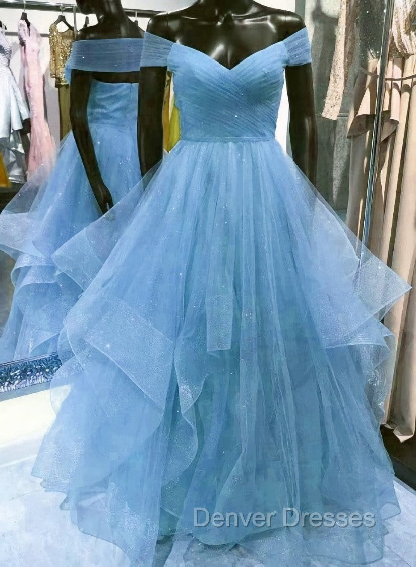 Cute Blue Tulle Sweetheart Layers Long Formal Dress, Blue Evening Gown Prom Dress