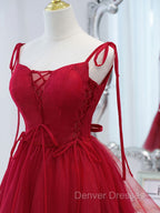 Cute Burgundy Tulle Lace Short Prom Dress, Lace Burgundy Puffy Homecoming Dress