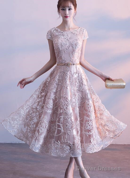 Cute Cap Sleeves Lace Tea Length Bridesmaid Dress, Lovely Bridesmaid Dress Main image