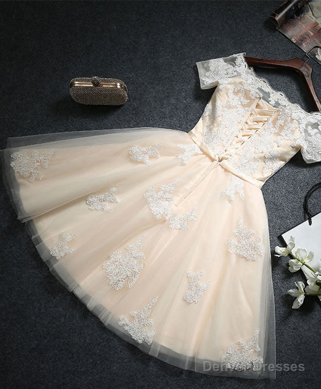 Cute Champagne Lace Short Prom Dress, Homecoming Dress Secondary image