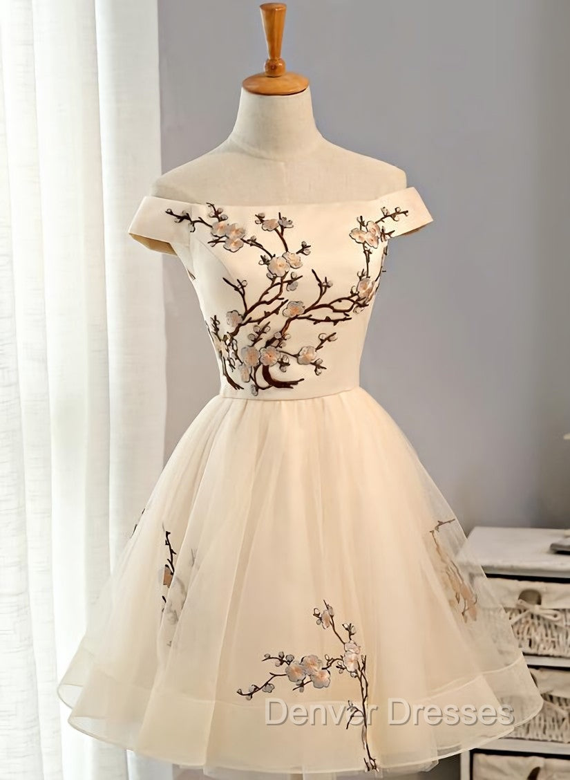 Cute Champagne Off Shoulder Knee Length Prom Dress , Lovely Formal Dress Main image