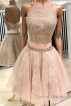 Cute champagne tulle lace short prom Dress, homecoming Dress