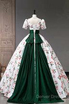 Cute Cherry Pattern Long Princess Prom Dress, White A-Line Evening Party Dress